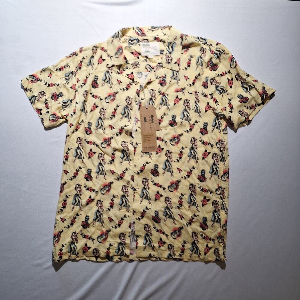 Kahuna Bay Hawaiian Shirt Mens Hula Girl Print Cruise Vacation Resort Wear Beach